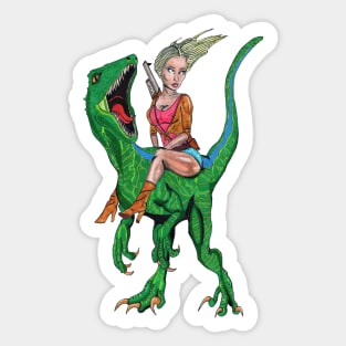 Woman Riding Velociraptor Sticker